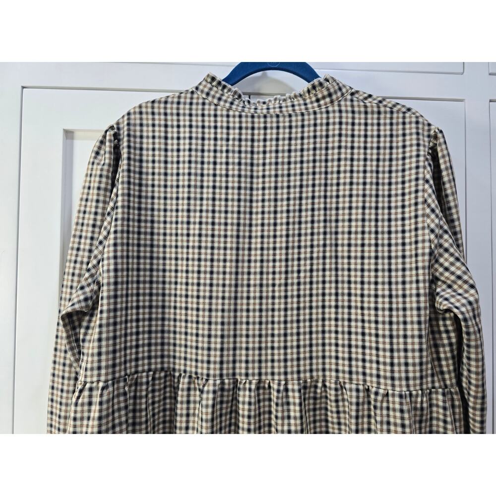 Qed London Brown Plaid Tiered Dress Size 12 | Button Front Prairie Cottagecore - Picture 12 of 16